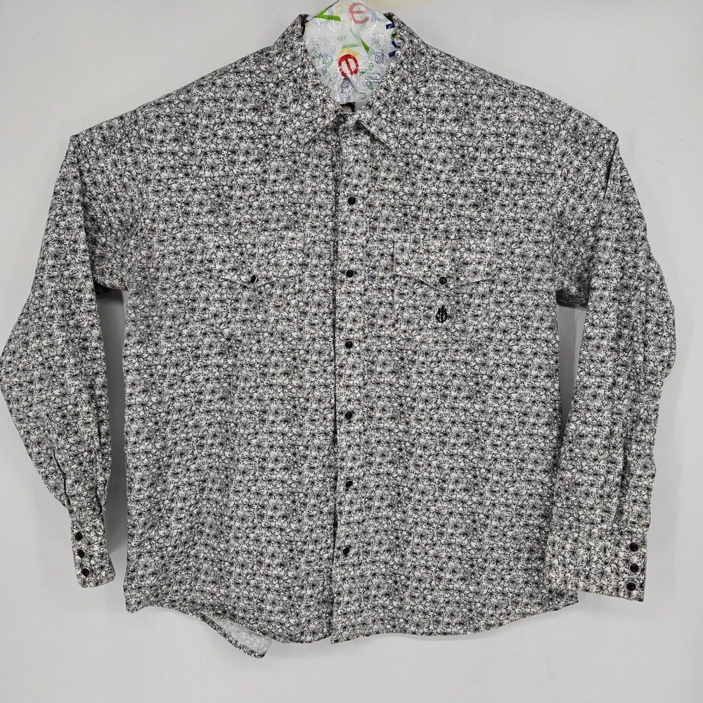 Old West Shirt Mens Extra Large Original Western Pearl Snap White Floral Rodeo